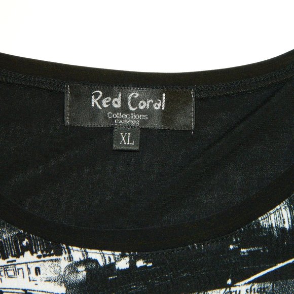 2 for/ $25 Red Coral Global Landmarks Graphic Asymmetrical Blouse Size-XL - Picture 9 of 14